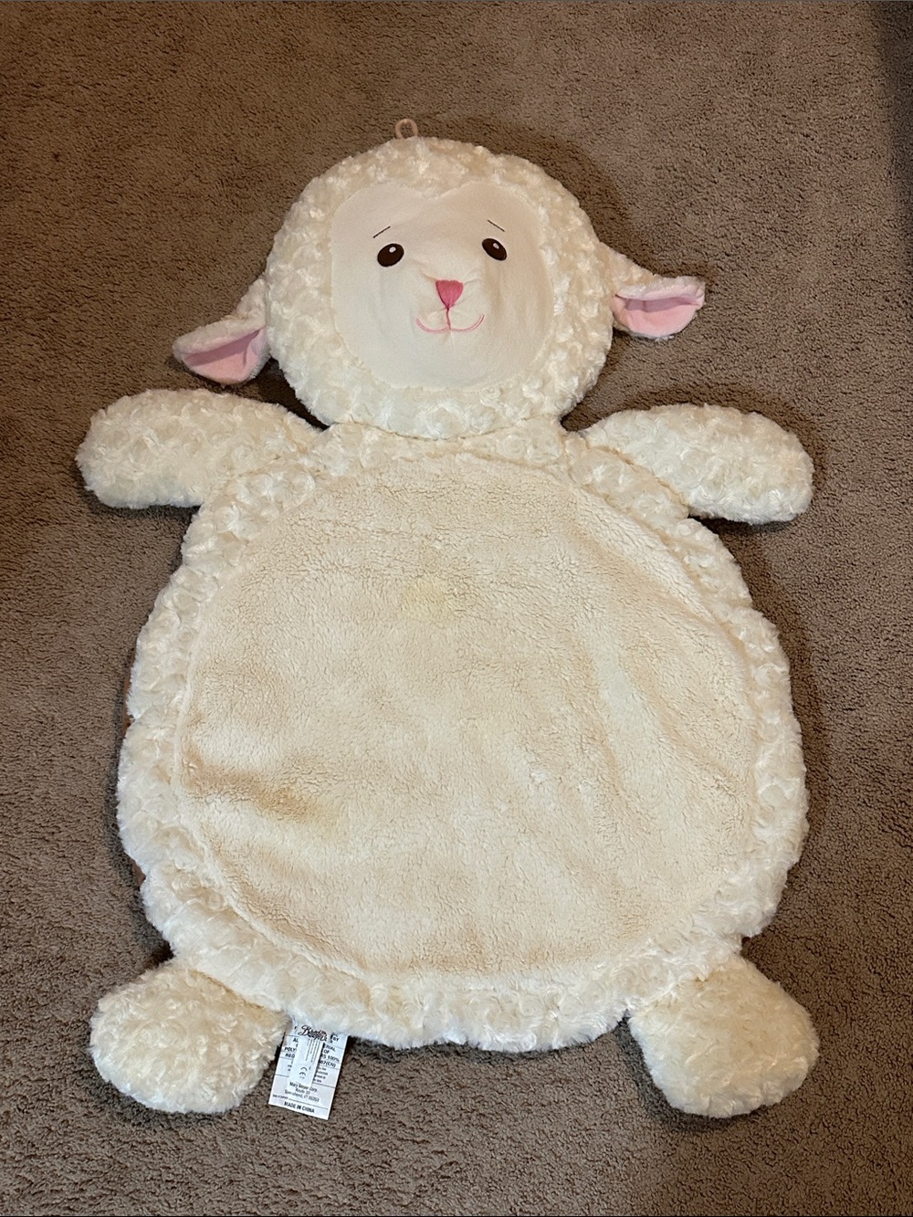 Plush Lamb Baby Play Mat - Cream with Pink Accents